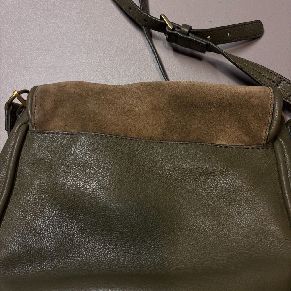 Fossil Olive Green Pebbled Leather & Suede Saddle Bag - Picture 4 of 16